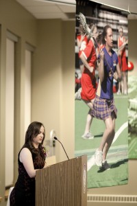 Erica Howard gives her acceptance speech at this year's Hall of Fame induction ceremony. (Photo by Heather Davidson)