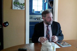 NDP Leader Thomas Mulcair visited a Kitchener home Tuesday morning. (Photo by Lindsay Purchase) 