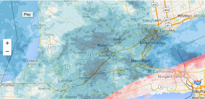 A radar screenshot of the expected storm (The Weather Network)